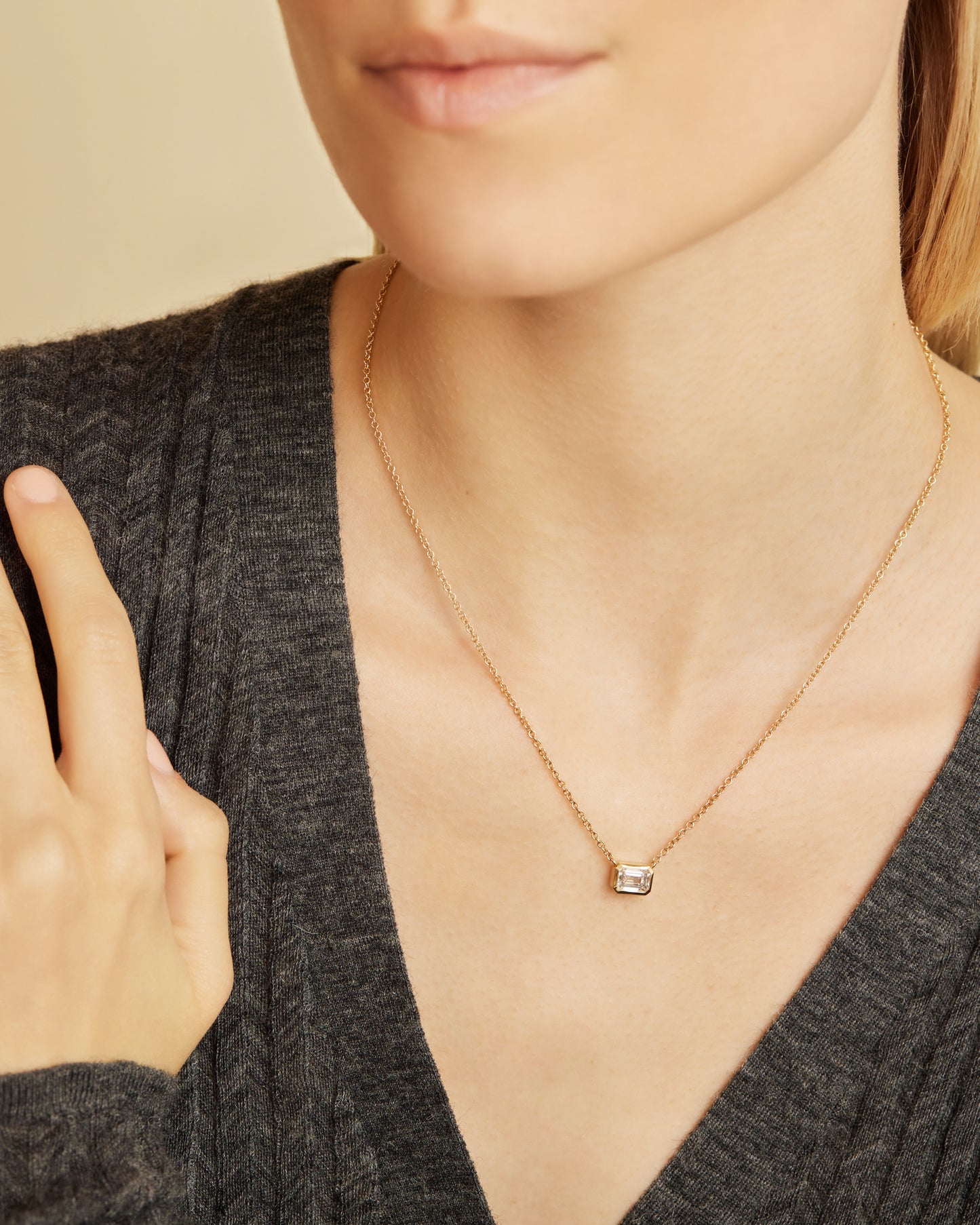 Diamond Solitaire Emerald-Cut Necklace