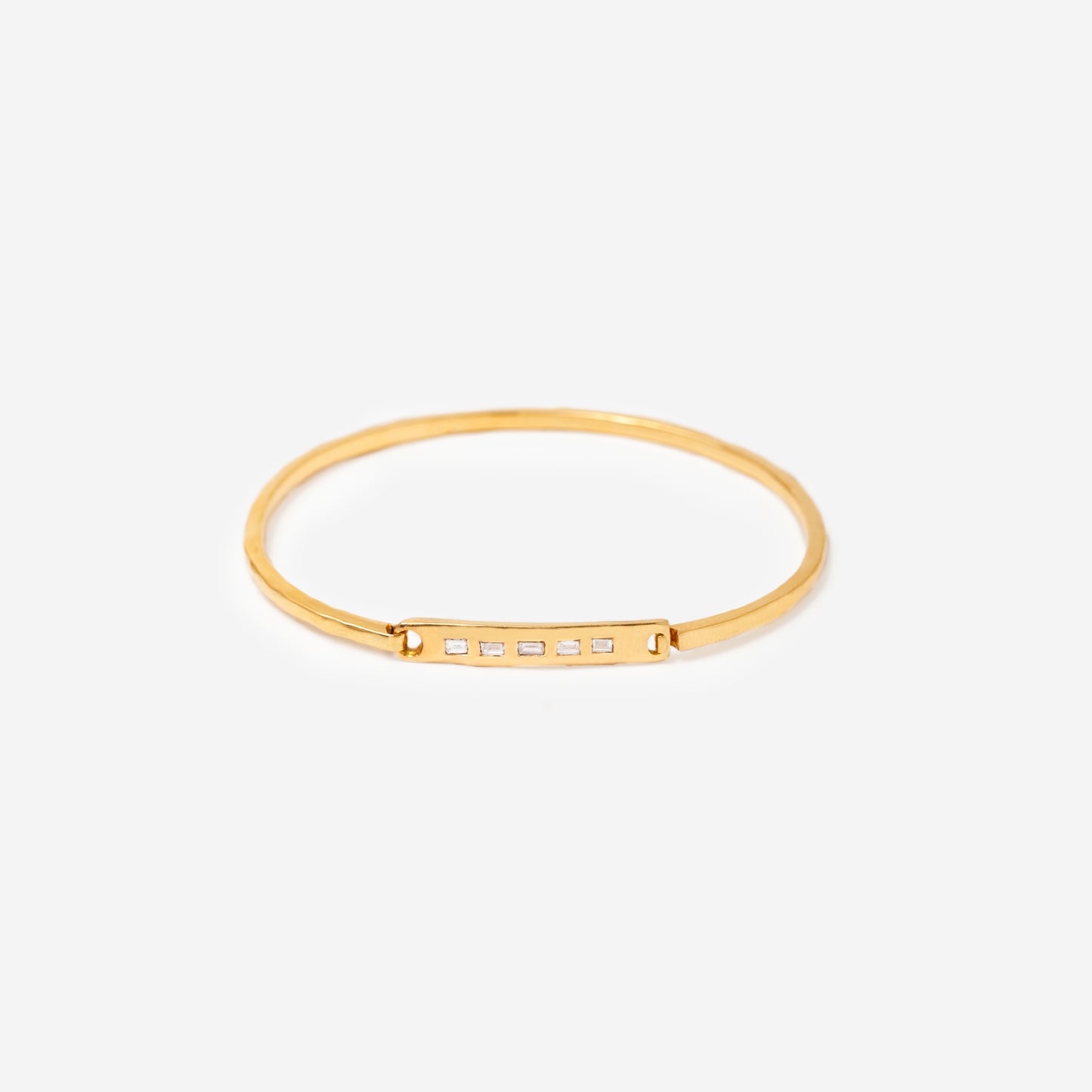 Baguette Diamond Bar Hammered Bracelet