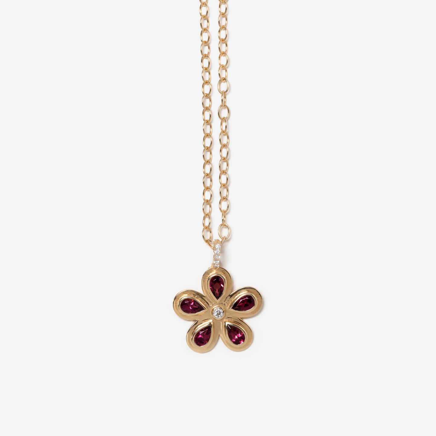 Pink Tourmaline and Diamond Flower on Paperclip Chain