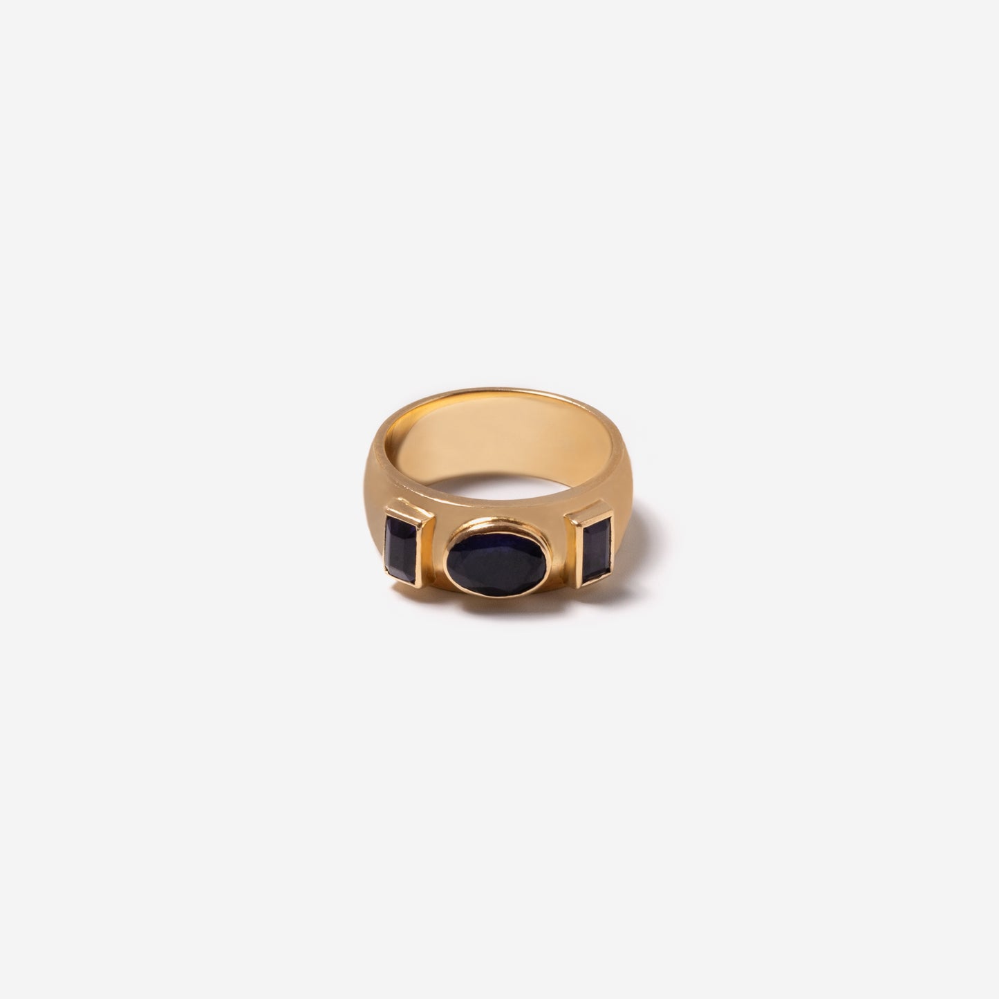 Three Stone Navy Sapphire Ring