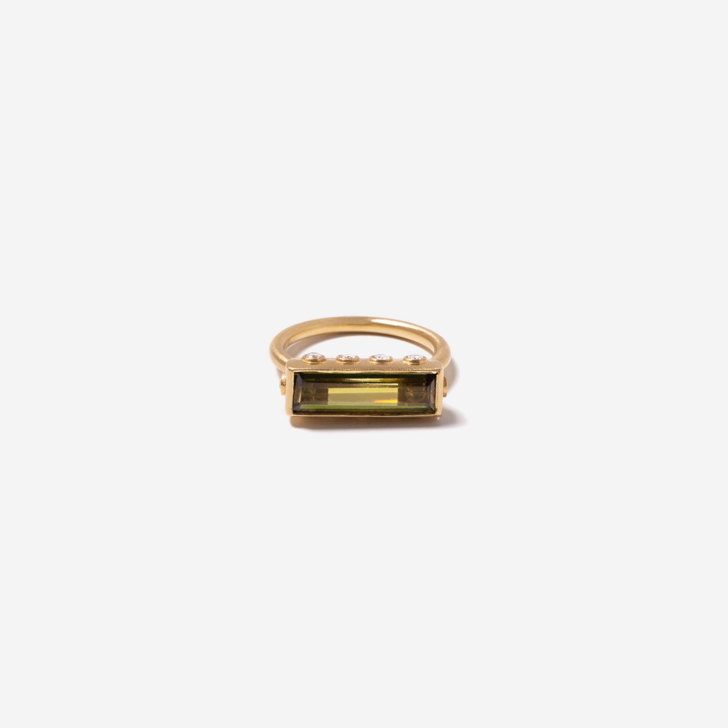 Green Tourmaline Baguette and Diamond Ring