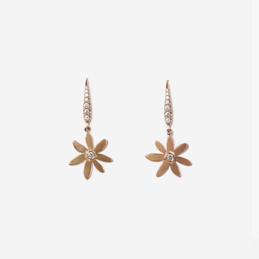 Chrysanthemum Flower Graduated Diamond Earrings