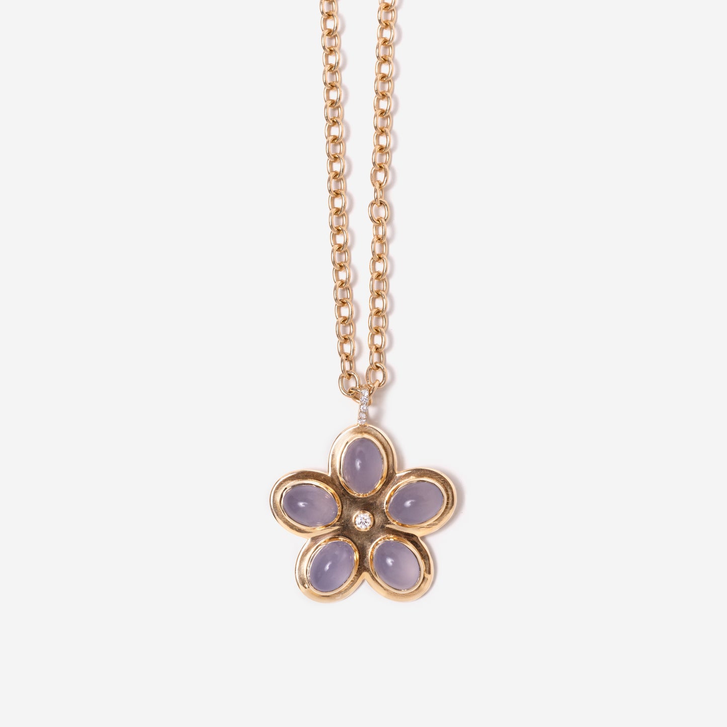 Chalcedony and Diamond Flower Pendant